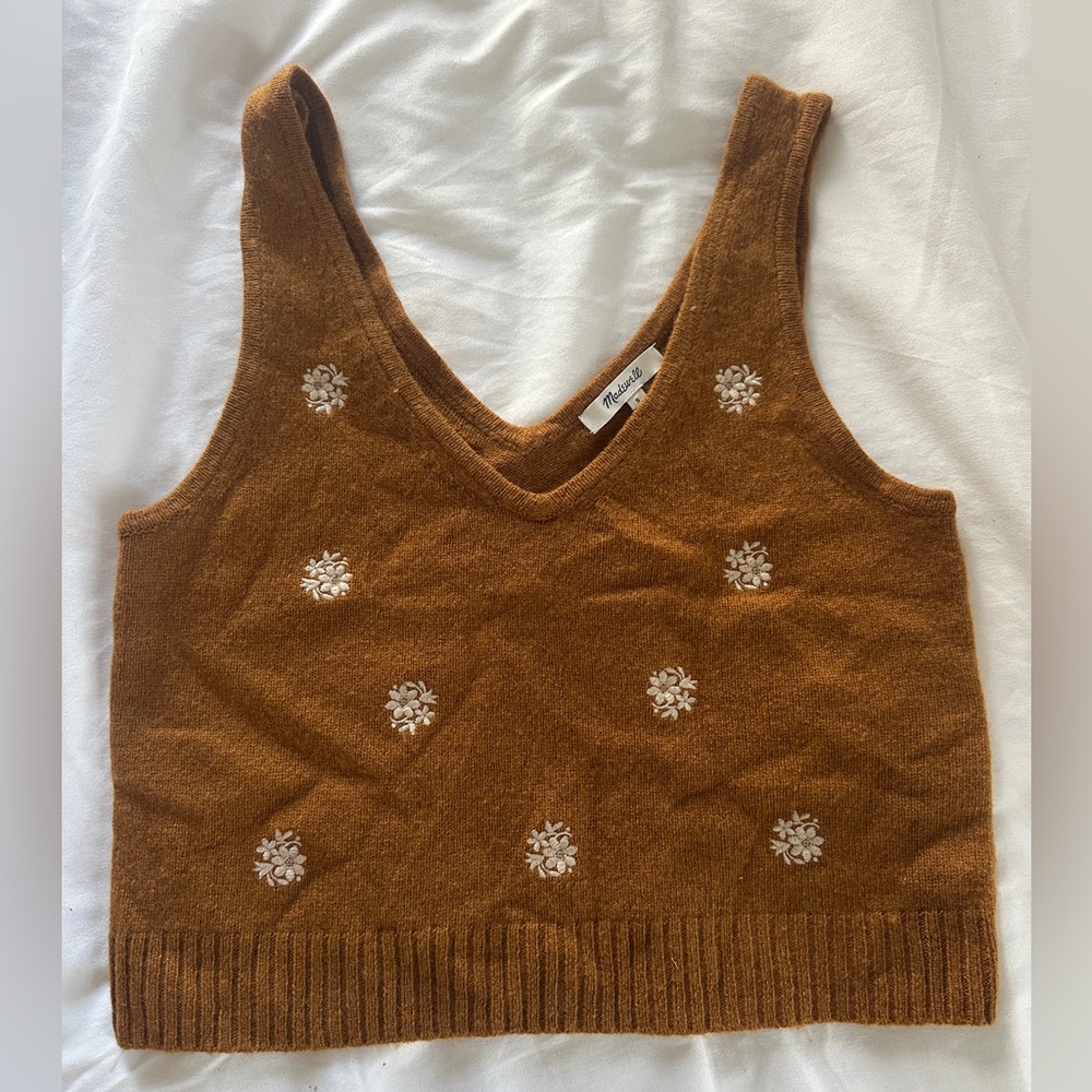 Madewell - Cropped Knit Tank Top - Brown Floral - Size SM